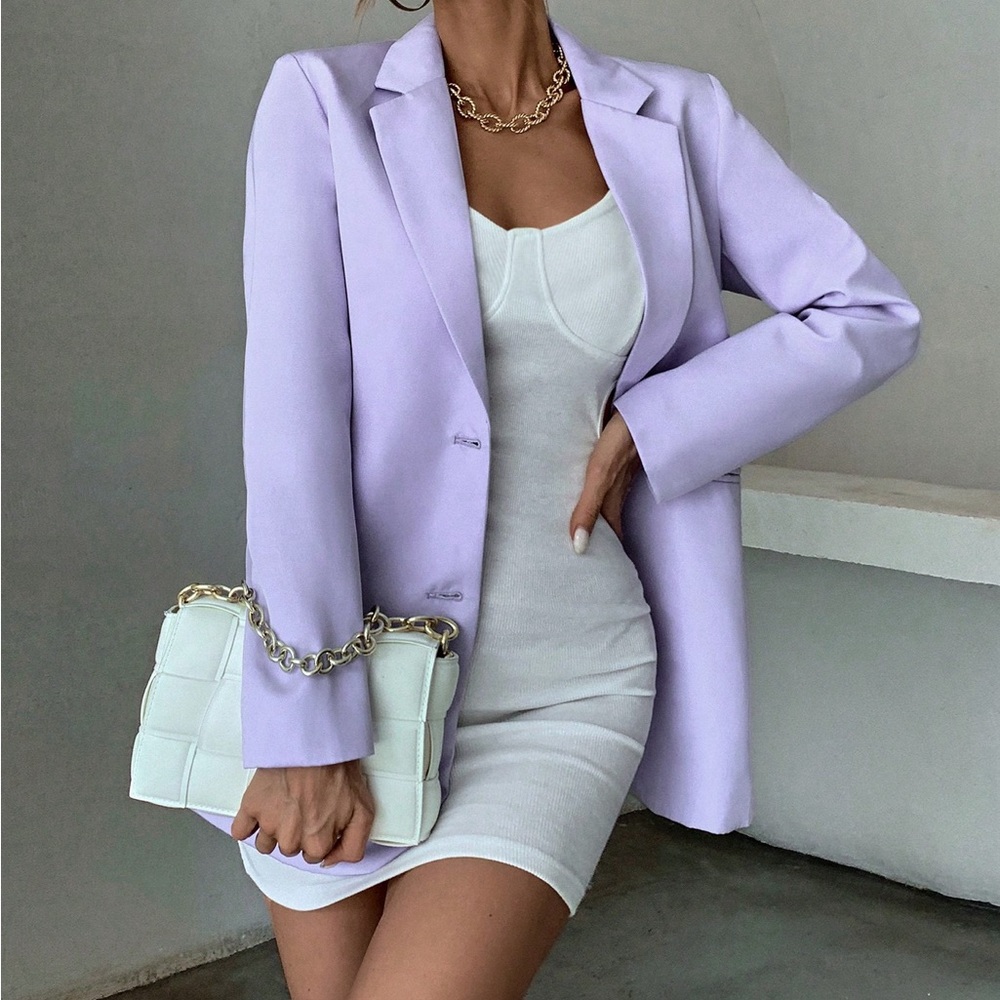SHEIN BIZwear Decor Pocket Single Breasted Blazer Workwear